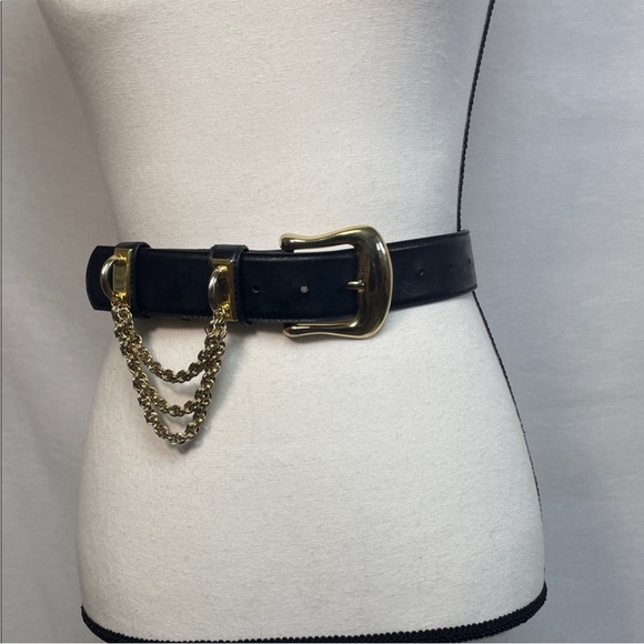 Blue leather vintage chain gold belt Vintage leather